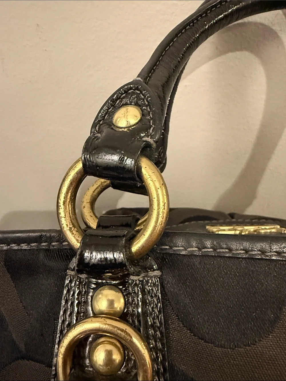 Coach Black Signature Shoulder Bag with Gold Hardware